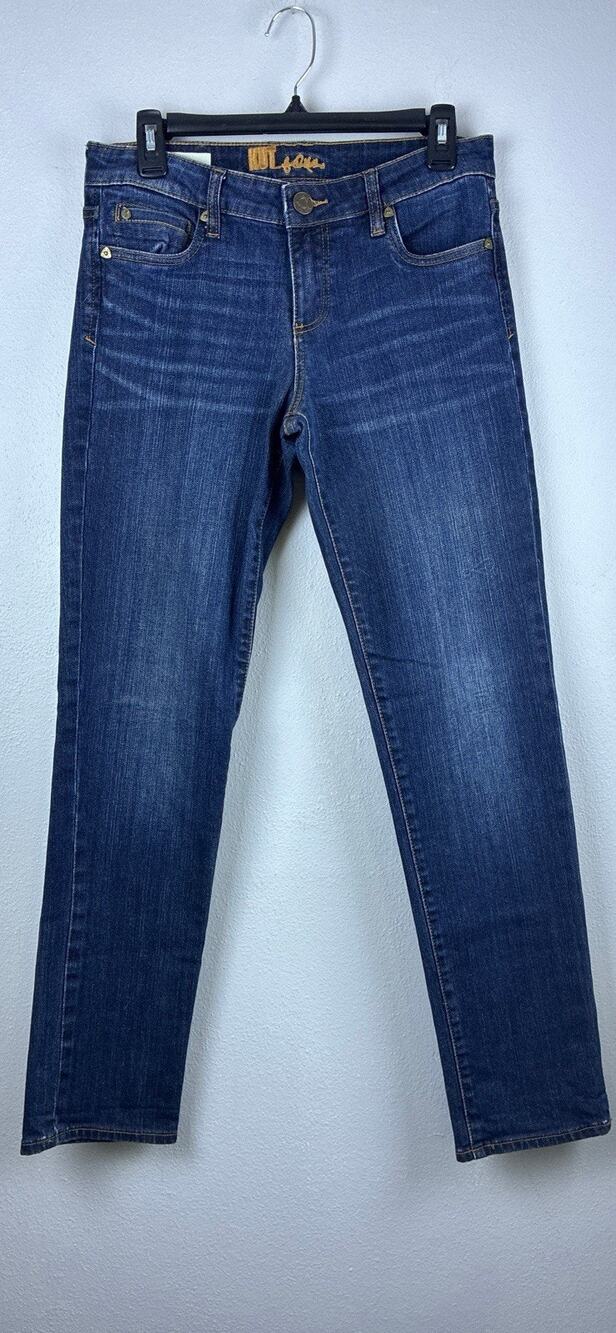Kut From The Kloth Sz 4 Blue Whiskering Distressed Straight Katy Boyfriend Jean